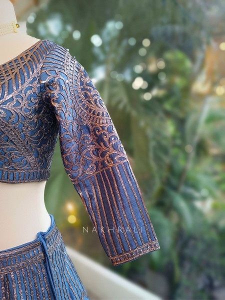 Aureya Blue Zari Embroidered Lehenga Set