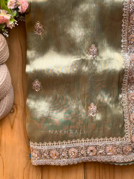 Swarna Sea Green Saree with Sequin Stone Embellished Border