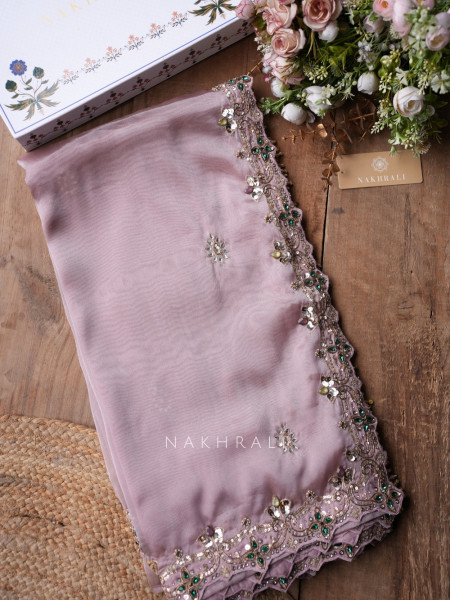 Marrakesh Noor Pink Saree with Readymade Blouse And Cutdana Mirror Work