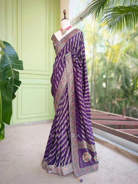 Mayurika Purple Banarasi Brocade Saree with Woven Border