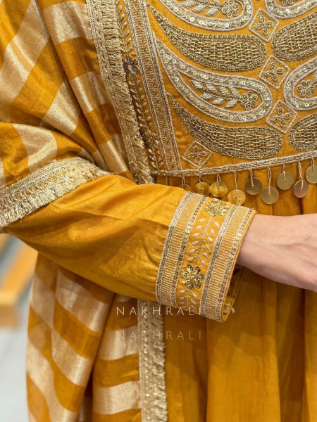 Nakkashi Mustard Suit Set with Embroidery Sequin Work