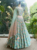Aarvi Blue Floral Printed Lehenga with Sequin Corset Blouse