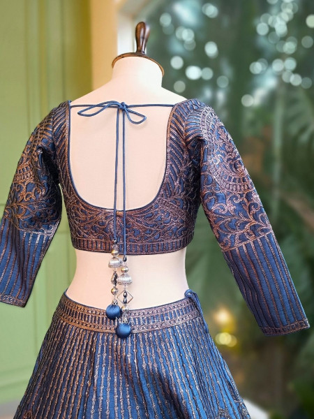 Aureya Blue Zari Embroidered Lehenga Set