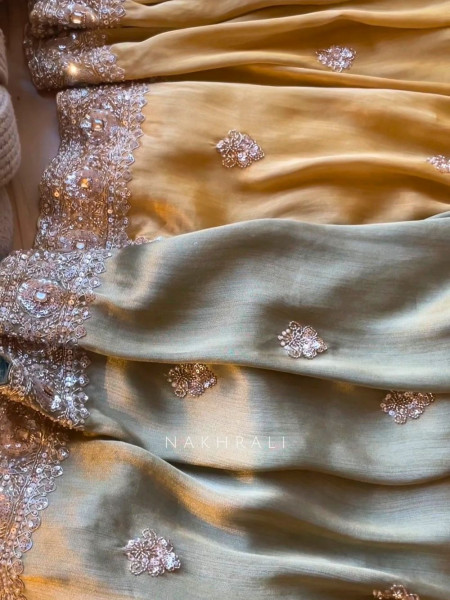 Swarna Sea Green Saree with Sequin Stone Embellished Border