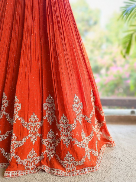 Kesari Noor Orange Indo Western Lehenga with Mirror Stone Embroidery