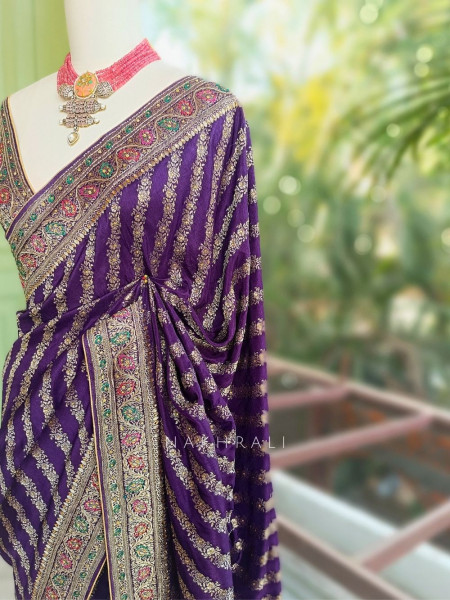 Mayurika Purple Banarasi Brocade Saree with Woven Border