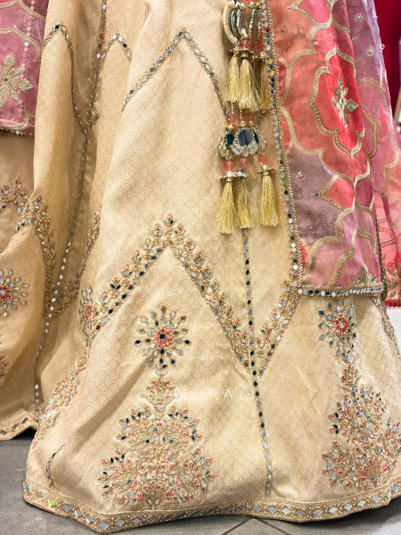 Darpan Pink Silk Corset Lehenga with Mirror Work