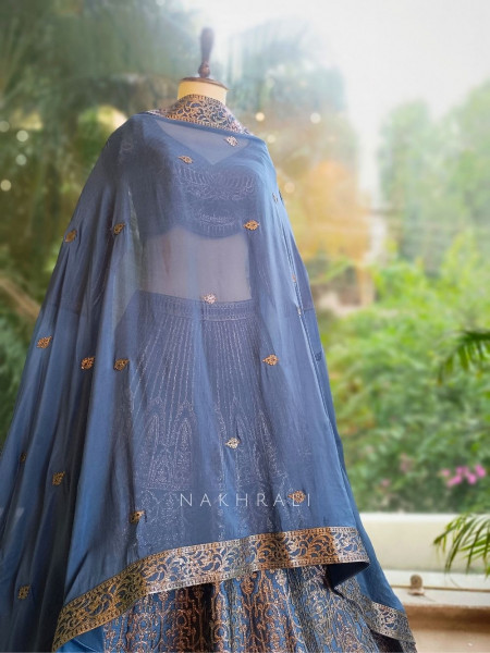Aureya Blue Zari Embroidered Lehenga Set
