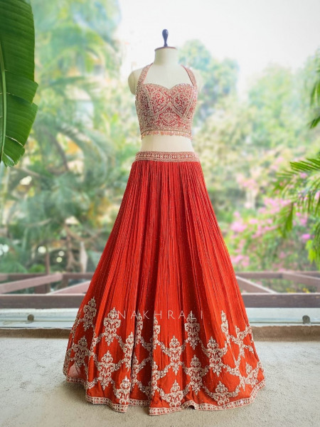 Kesari Noor Orange Indo Western Lehenga with Mirror Stone Embroidery