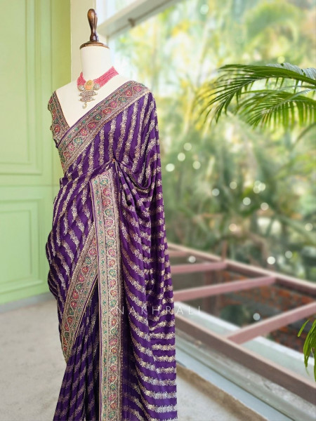 Mayurika Purple Banarasi Brocade Saree with Woven Border
