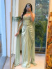 Lustreline Pista Green Satin-Blend Indo-Western Crop Top Skirt Set