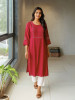 Naira Maroon Cotton Kurta with Pleated Neck and Embroidery