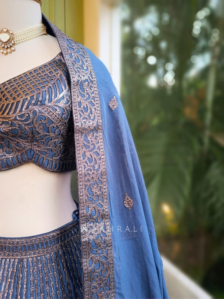 Aureya Blue Zari Embroidered Lehenga Set