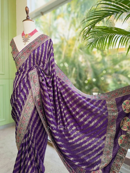 Mayurika Purple Banarasi Brocade Saree with Woven Border