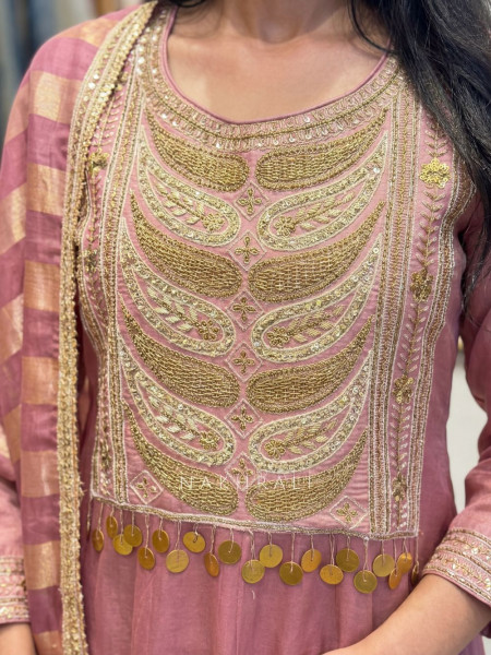 Nakkashi  Purple Suit Set with Embroidery Sequin Work