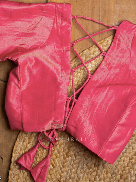 Madhubala Pink Tissue Tie-Back Blouse