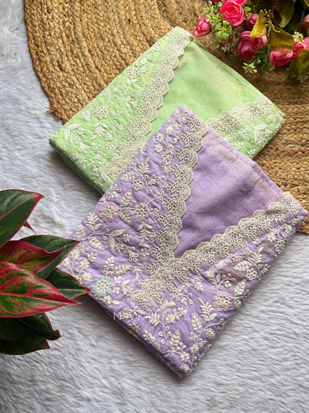 Aira Meadow Green Kota Dress Material with Lace Embroidery