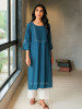 Naira Blue Cotton Kurta with Pleated Neck and Embroidery