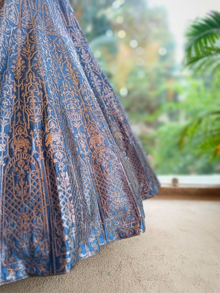 Aureya Blue Zari Embroidered Lehenga Set