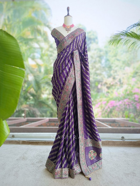 Mayurika Purple Banarasi Brocade Saree with Woven Border
