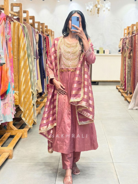 Nakkashi  Purple Suit Set with Embroidery Sequin Work