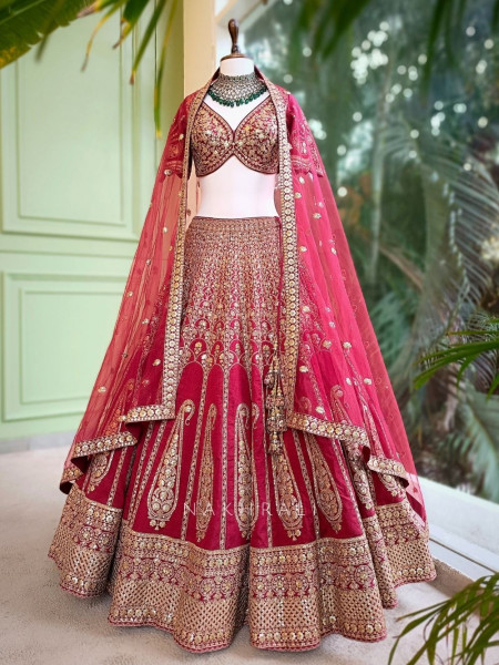 Adira Maroon Bridal Lehenga with Zari Sequin Embroidery