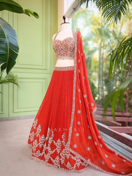 Kesari Noor Orange Indo Western Lehenga with Mirror Stone Embroidery