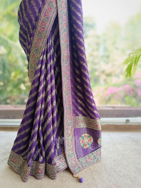 Mayurika Purple Banarasi Brocade Saree with Woven Border
