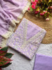 Aira Lavender Bloom Kota Dress Material with Lace Embroidery