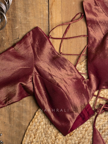 Madhubala Maroon Tissue Tie-Back Blouse