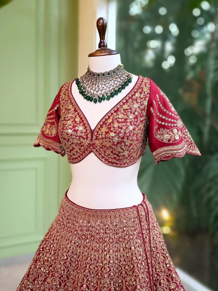 Adira Maroon Bridal Lehenga with Zari Sequin Embroidery