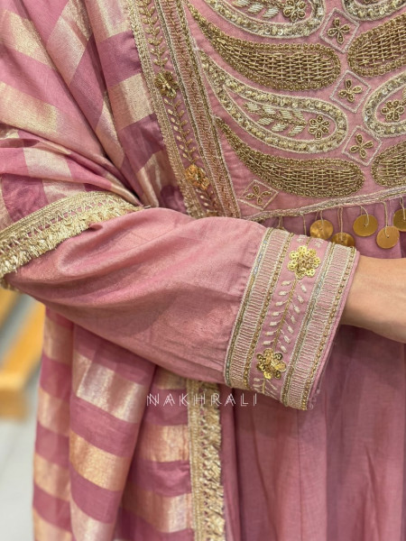 Nakkashi  Purple Suit Set with Embroidery Sequin Work