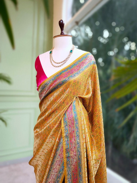 Empress Aura Yellow Modal Silk Zari Saree