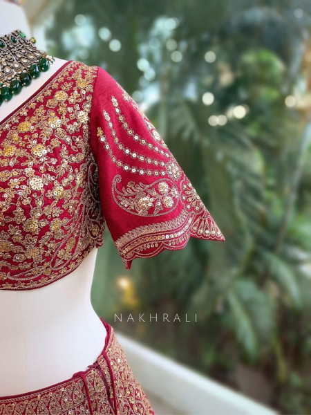 Adira Maroon Bridal Lehenga with Zari Sequin Embroidery