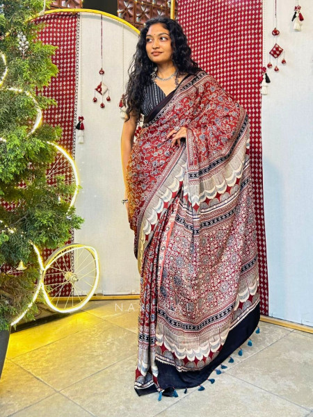 Meher Maroon Printed Modal Saree
