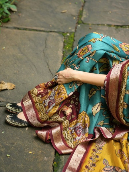 Tanirika Blue Kalamkari Saree