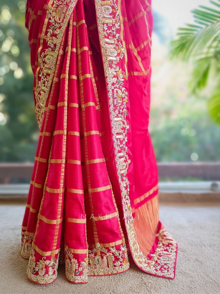 Kavira Red Saree with Zari Embroidered Border