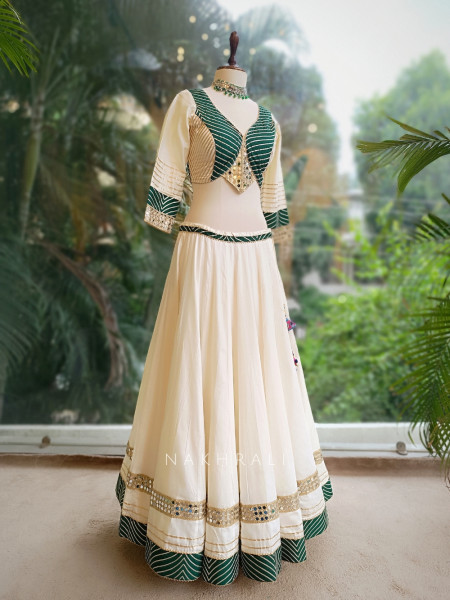 Garba Glam White Crop Top Lehenga- Dandiya Diva Collection