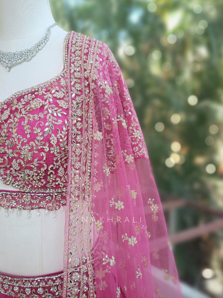 Pankhudi Magenta Lehenga Set with Mirror, Beads and Heavy Embroidery
