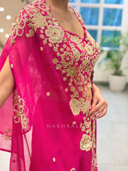 Floral Fusion Pink Indo-Western Palazzo Set