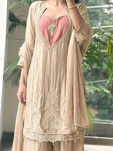 Hridaya chickoo Crushed Tissue Silk Suit Set