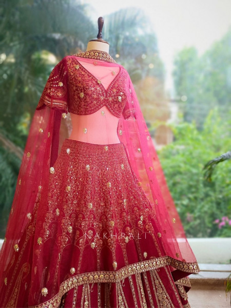 Adira Maroon Bridal Lehenga with Zari Sequin Embroidery