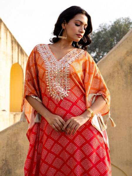 The Pop Brick Kaftan Set with Gota Patti Work