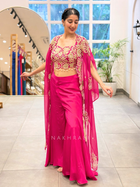 Floral Fusion Pink Indo-Western Palazzo Set