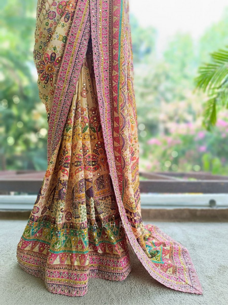 Prajakta Cream Saree with Mirror and Stone Work