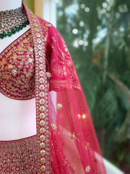 Adira Maroon Bridal Lehenga with Zari Sequin Embroidery
