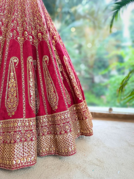 Adira Maroon Bridal Lehenga with Zari Sequin Embroidery