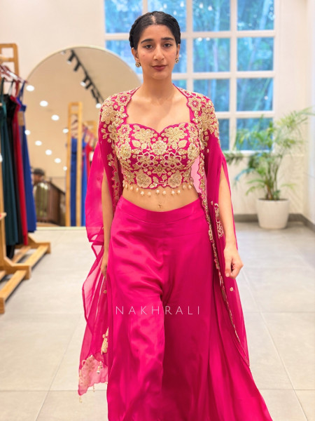 Floral Fusion Pink Indo-Western Palazzo Set