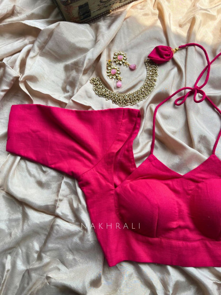 Wabi-Sabi Solid Pink Linen Blouse