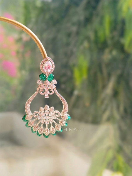 Emerald Crystal Teardrop Earring & Tikka Set